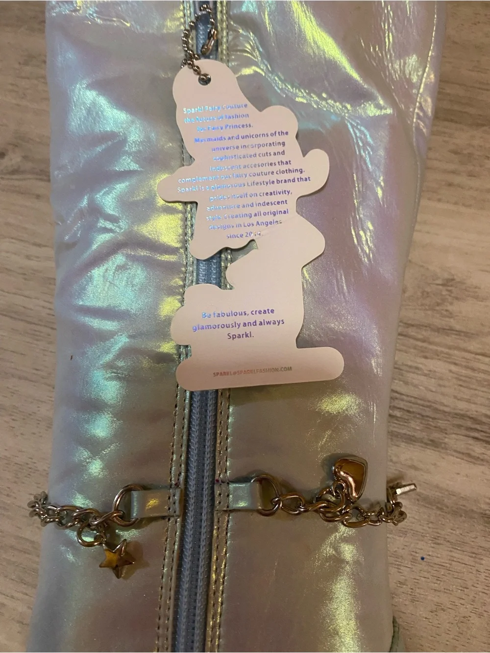 Sparkl Fairy Couture Iridescent Knee-High Platform Boots with Heart Chain- NWT